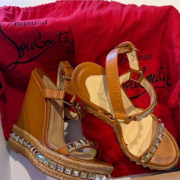 Christian Louboutin Studded Espadrille Wedge Sandals Red Sole Summer Heel SZ: 36 - Picture 14 of 14